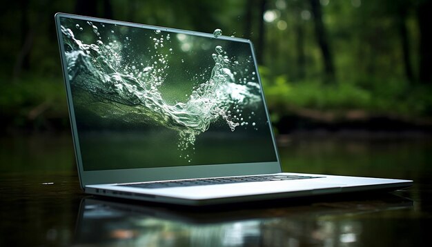 Foto un laptop color argento con velocità dell'otturatore lenta, fotografia impressionismo 8k ad alta risoluzione