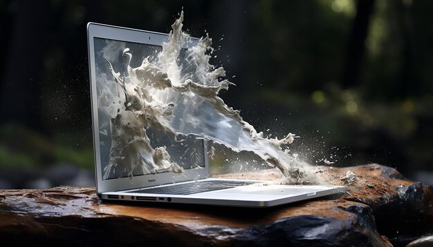 Foto un laptop color argento con velocità dell'otturatore lenta, fotografia impressionismo 8k ad alta risoluzione