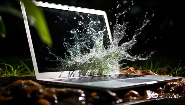 Foto un laptop color argento con velocità dell'otturatore lenta, fotografia impressionismo 8k ad alta risoluzione