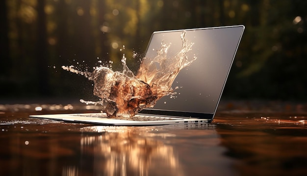 Foto un laptop color argento con velocità dell'otturatore lenta, fotografia impressionismo 8k ad alta risoluzione