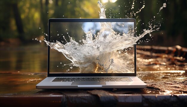 Foto un laptop color argento con velocità dell'otturatore lenta, fotografia impressionismo 8k ad alta risoluzione