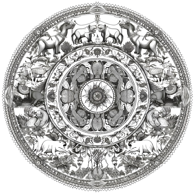 Серебряная мандала на белом фоне 3d-рендеринг Компьютерный цифровой рисунок