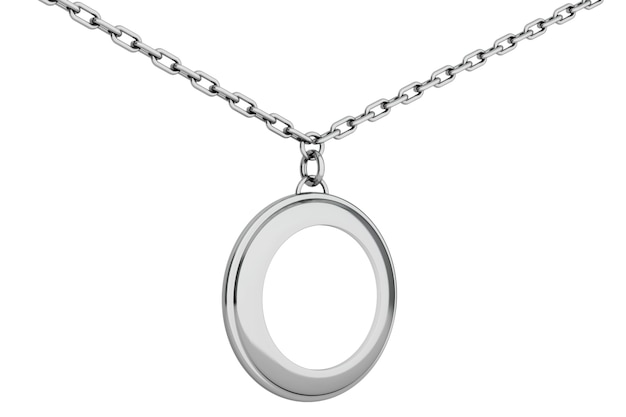 Silver Medallion on chain with Blank Space for Your Photo over white background. 3d Rendering