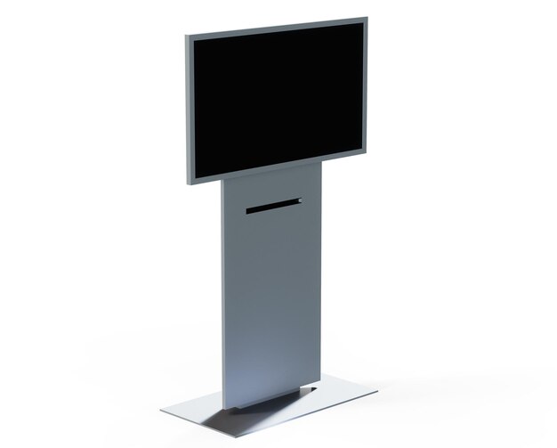 Foto silver metallic interactive information terminal vooraanzicht van een touchscreen kiosk stand 3d render van een console met een leeg leeg scherm geïsoleerd op een witte achtergrond