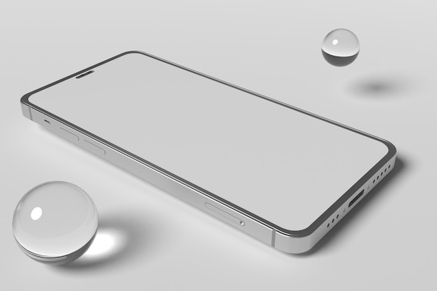 Smartphone metallico argento con concetto moderno di prodotto mockup schermo vuoto