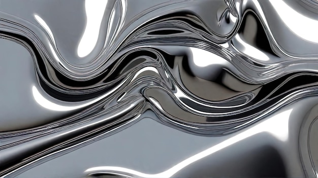 Silver metallic wavy background 3d rendering 3d illustration