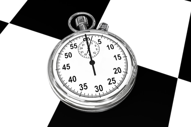 Silver modern Stopwatch on a chess board background