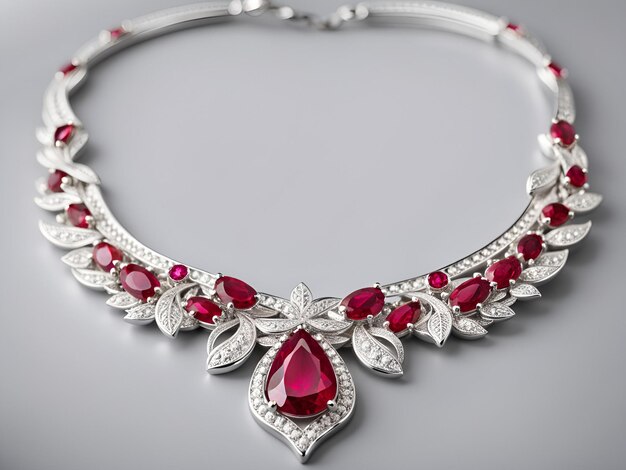Silver necklace with rubies