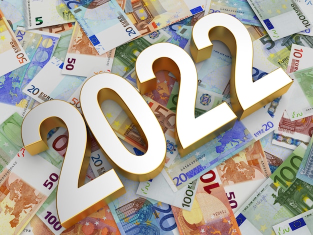 Silver number new year on various euro banknotes