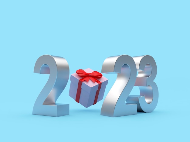 Silver number of New Year with gift box