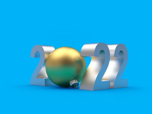 Silver number of new year with golden christmas ball