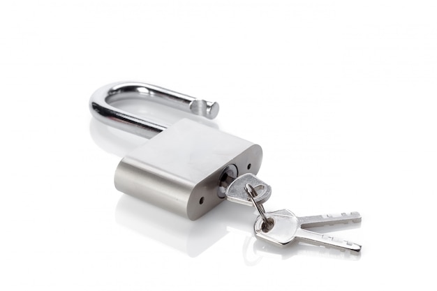 Silver padlock isolated