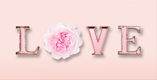 Photo silver pink letters love on a trendy pink background happy valentines day mothers day march 8th