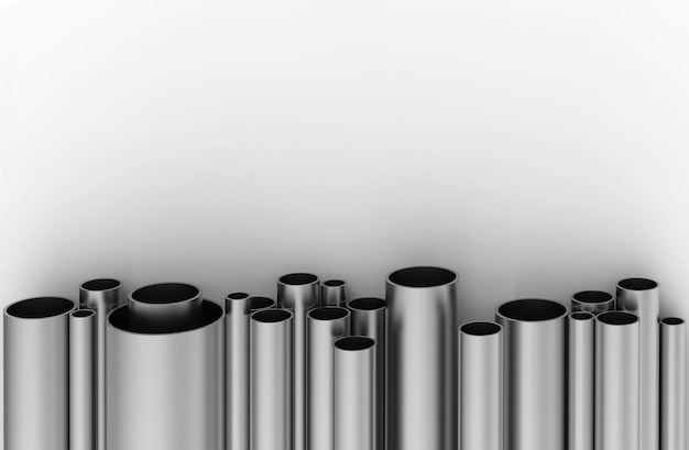 Photo silver pipes isolated on white background. 3d rendering.