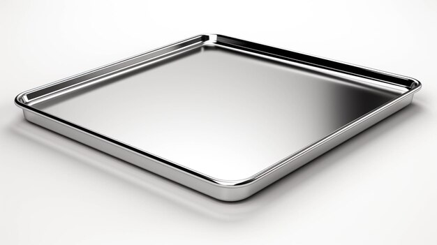 Photo silver plain stainless steel bar tray isolated on white background