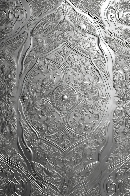 A silver plate with a floral design on it.