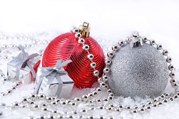 Silver and red Christmas decorations