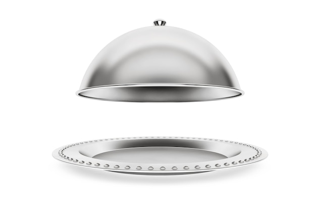 Photo silver restaurant cloche on a white background