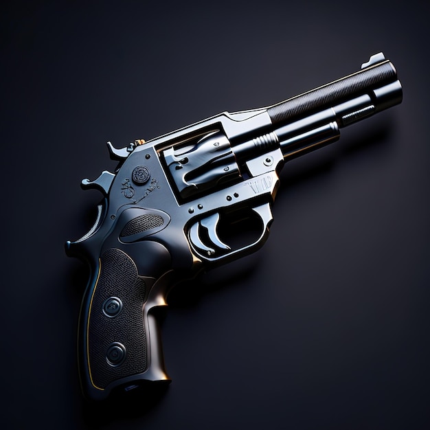 Серебряный револьвер с футуристическим дизайном на темном фоне