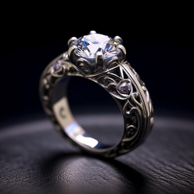 A silver ring with a diamond on it