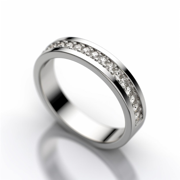Photo a silver ring with diamonds on it