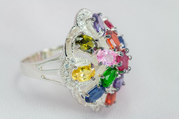 Photo silver ring with gemstone.