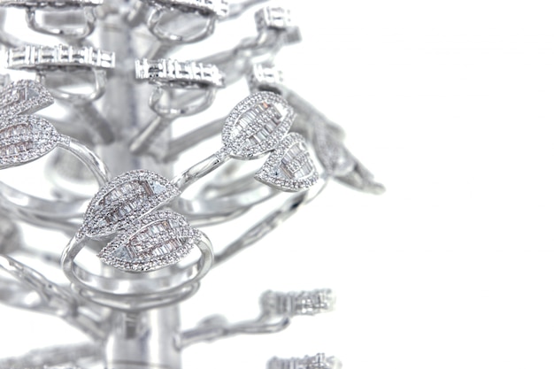 Silver rings with CZ baguette shape on casting tree