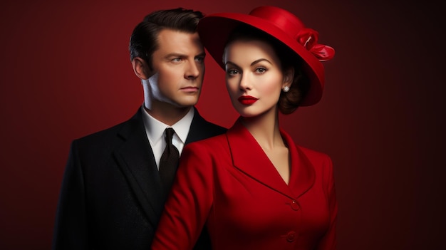 Silver Screen Style Duo Dressed in Vintage Hollywood Glamour Attire with Grace