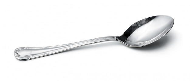 Silver shiny spoon isolated on white surface