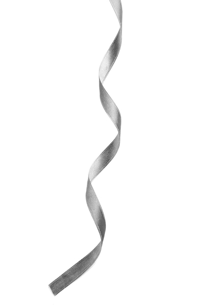 Silver silk curly ribbon isolated on white background