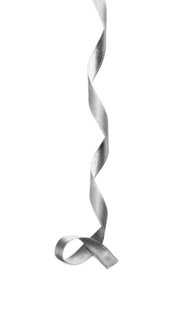 Silver silk curly ribbon isolated on white background