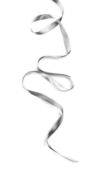 Silver silk curly ribbon isolated on white background