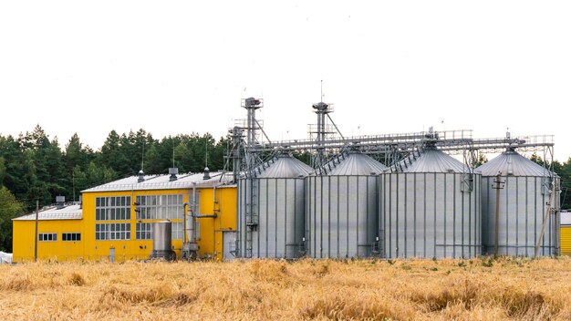 건조 청소 및 농산물 저장을 위한 농업 제조 공장의 은 사일로 밀가루 곡물 및 곡물 곡물의 대형 철 배럴 곡물 창고 엘리베이터