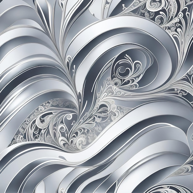 A silver and silver background with a swirly design.