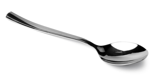 Silver spoon isolated on white background close up, cutlery