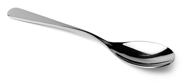 Silver spoon isolated on white background close up