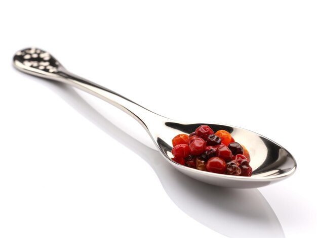 Photo a silver spoon with red berries on it