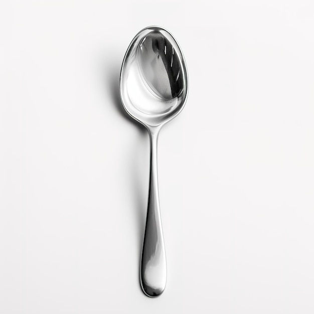 A silver spoon with a shadow on the back of it.