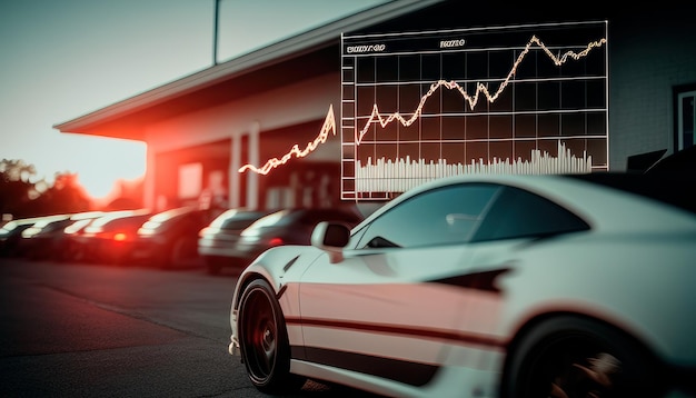 Photo a silver sports car with a graph on the top of it