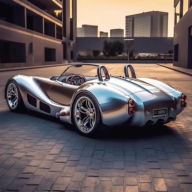 a silver sports car with the license plate number 16