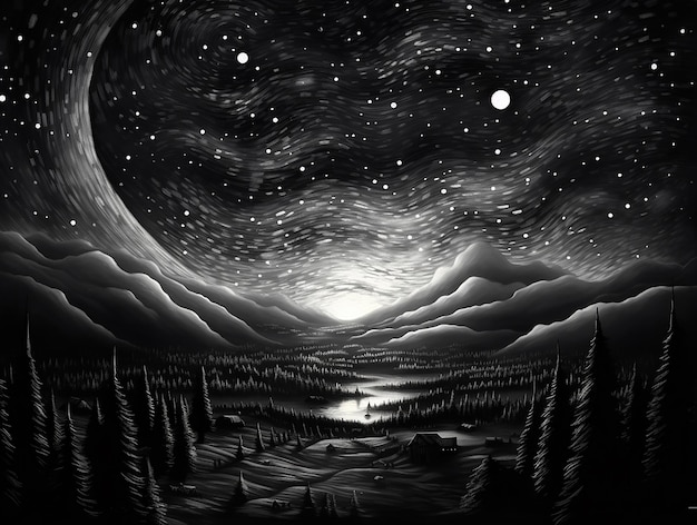 Silver Starry Night Sky Tekening