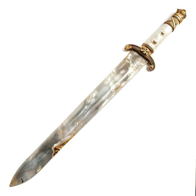 Photo a silver sword with gold accents sits on a white surface