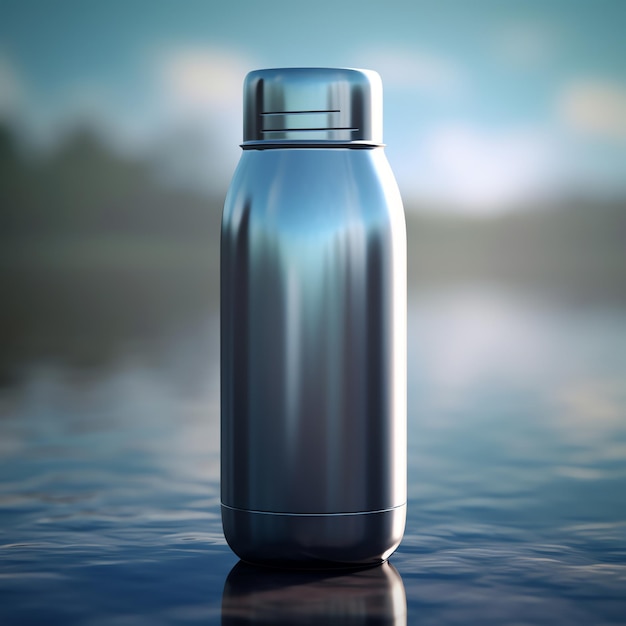 A silver thermos mockup