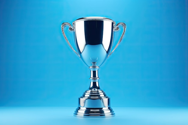 a silver trophy on a blue background