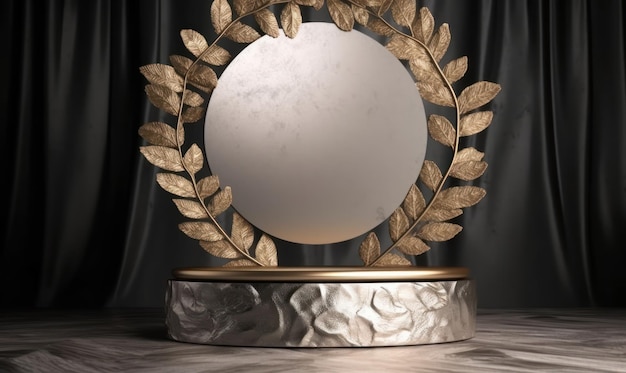 A silver trophy with a laurel wreath on it.