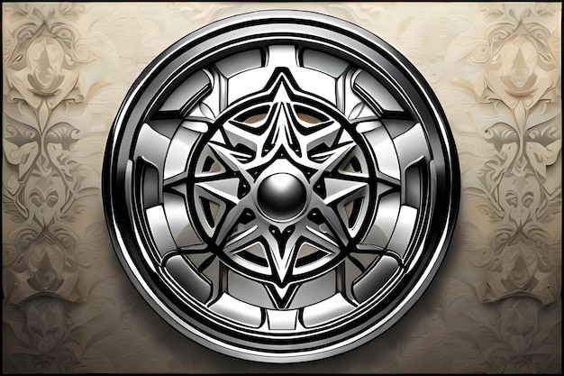 A silver wheel with a star design on it