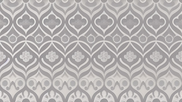 A silver and white damask wallpaper with a floral design.