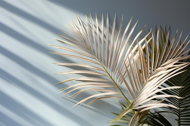 Silver with green and brown palm leaves patterned background