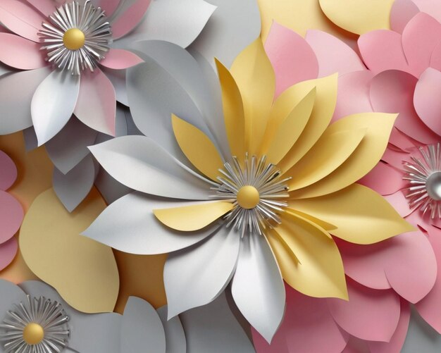 silver yellow and pink 3D floral template background