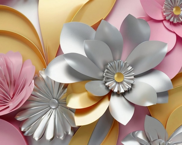 Photo silver yellow and pink 3d floral template background